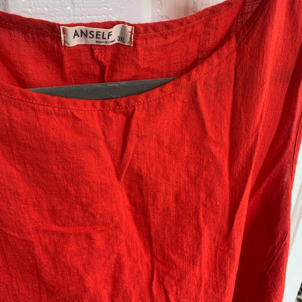 ANSELF LINEN Chic Asymmetrical Red Dress - Picture 2 of 4